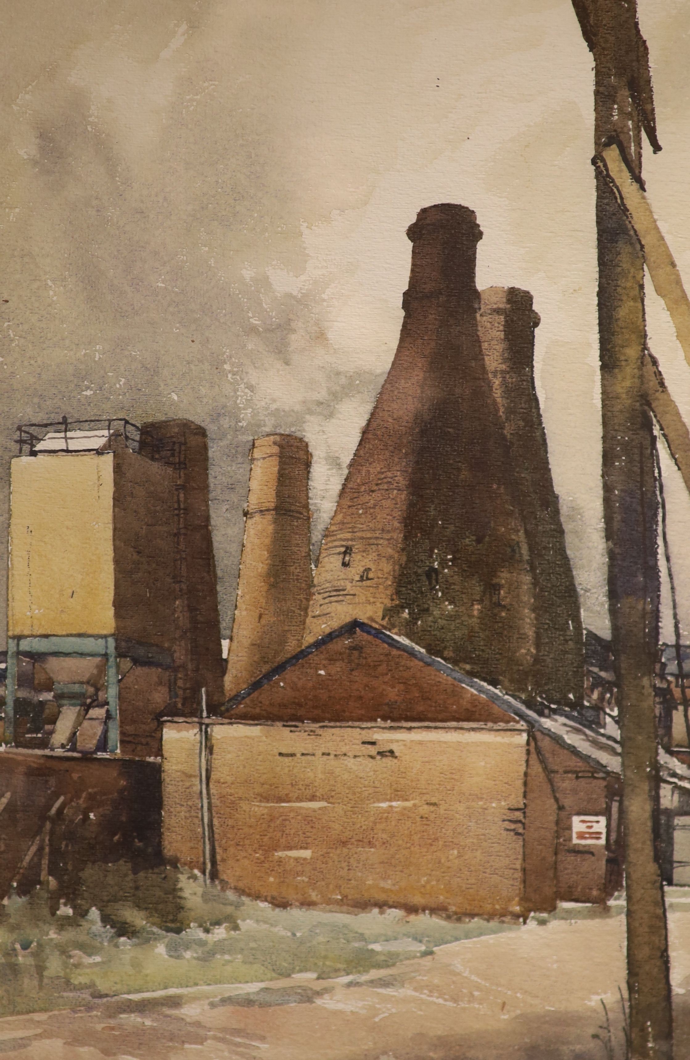 Reginald George Haggar (1905-1988), The Falcon Pottery, Stoke, watercolour, 54 x 38cm